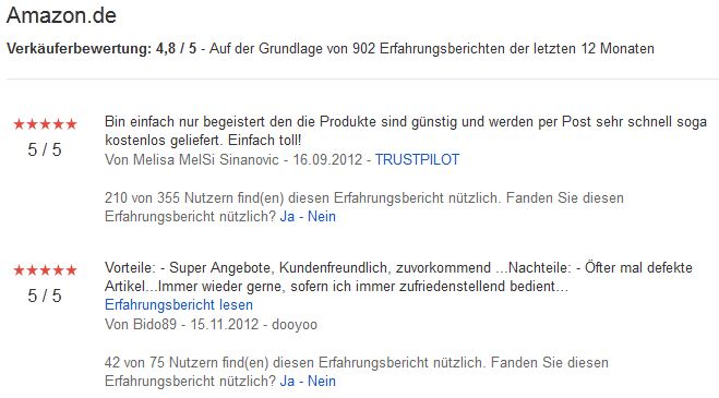 Verkäuferbewertungen Amazon Google